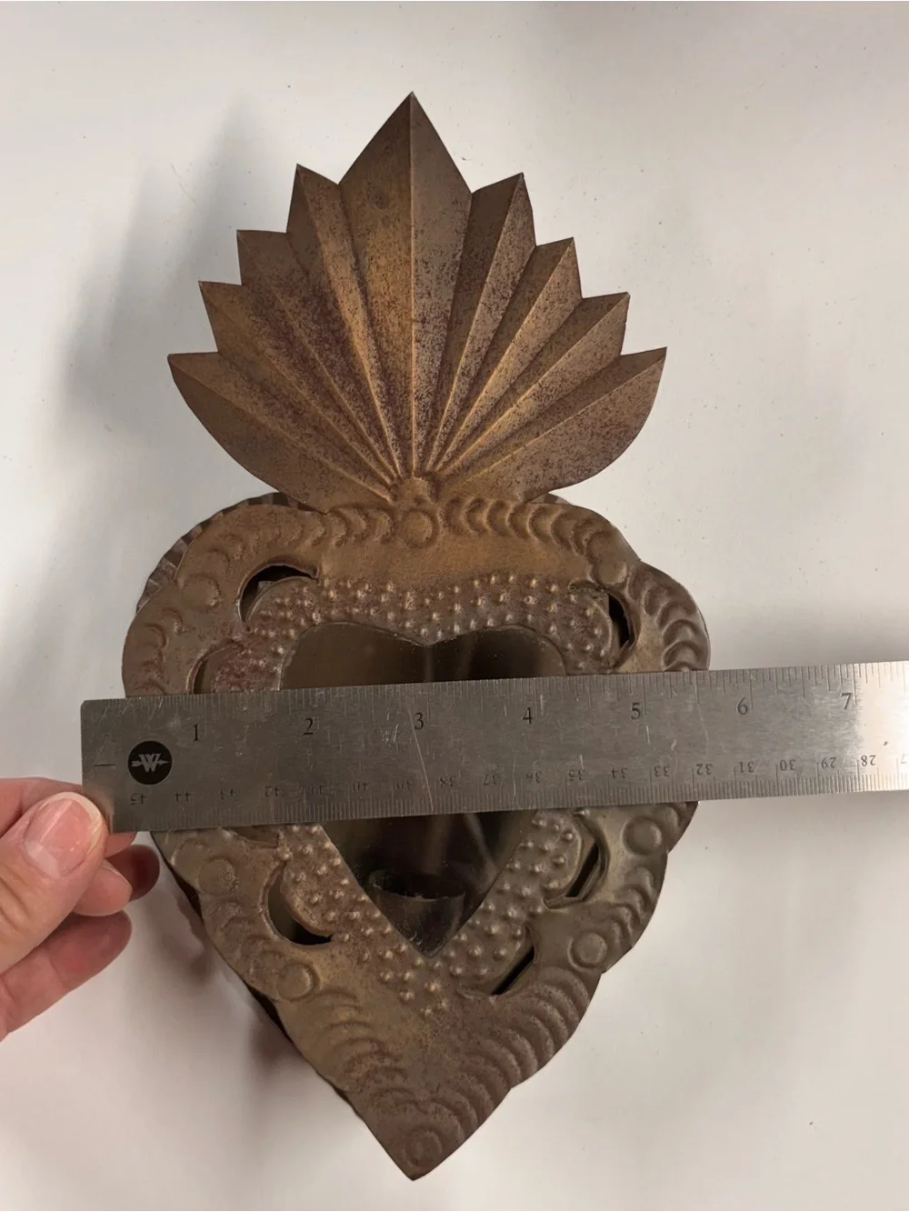 Heart-Shaped Rustic Metal Wall candle Holder in Brown Tin